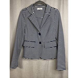 Kenar - Women’s 2 Button Long Sleeve S Blazer - White & Navy Striped - Nautical